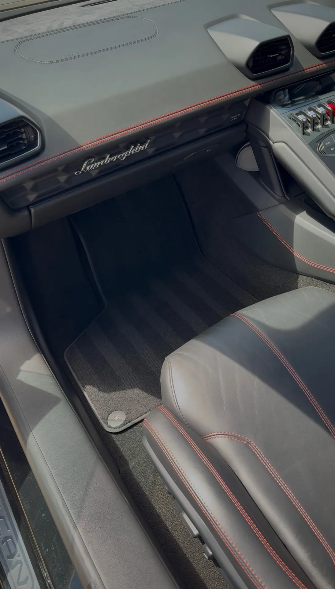 Detailed leather interior of a Lamborghini